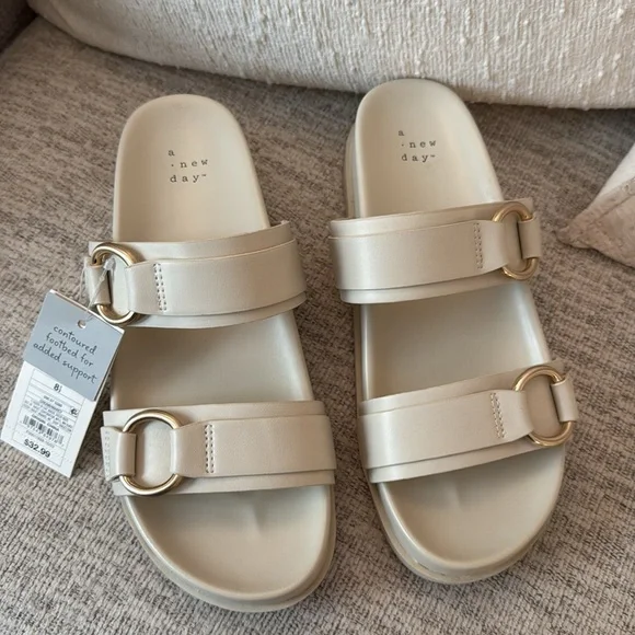 NWT A New Day Marcy Cream and Gold Sandals with Adjustable Straps - Picture 4 of 7